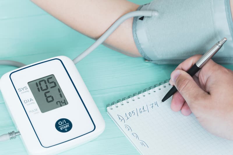 Blood pressure monitor being used to take a blood pressure reading