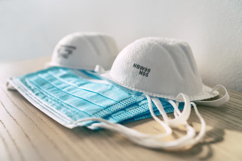 Various face masks on a table