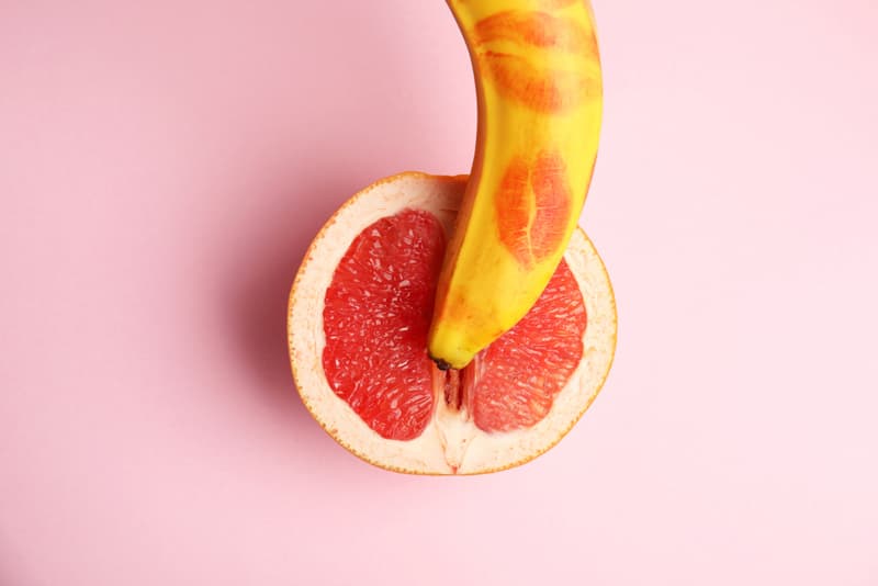A grapefruit and a banana symbolising a vagina and penis