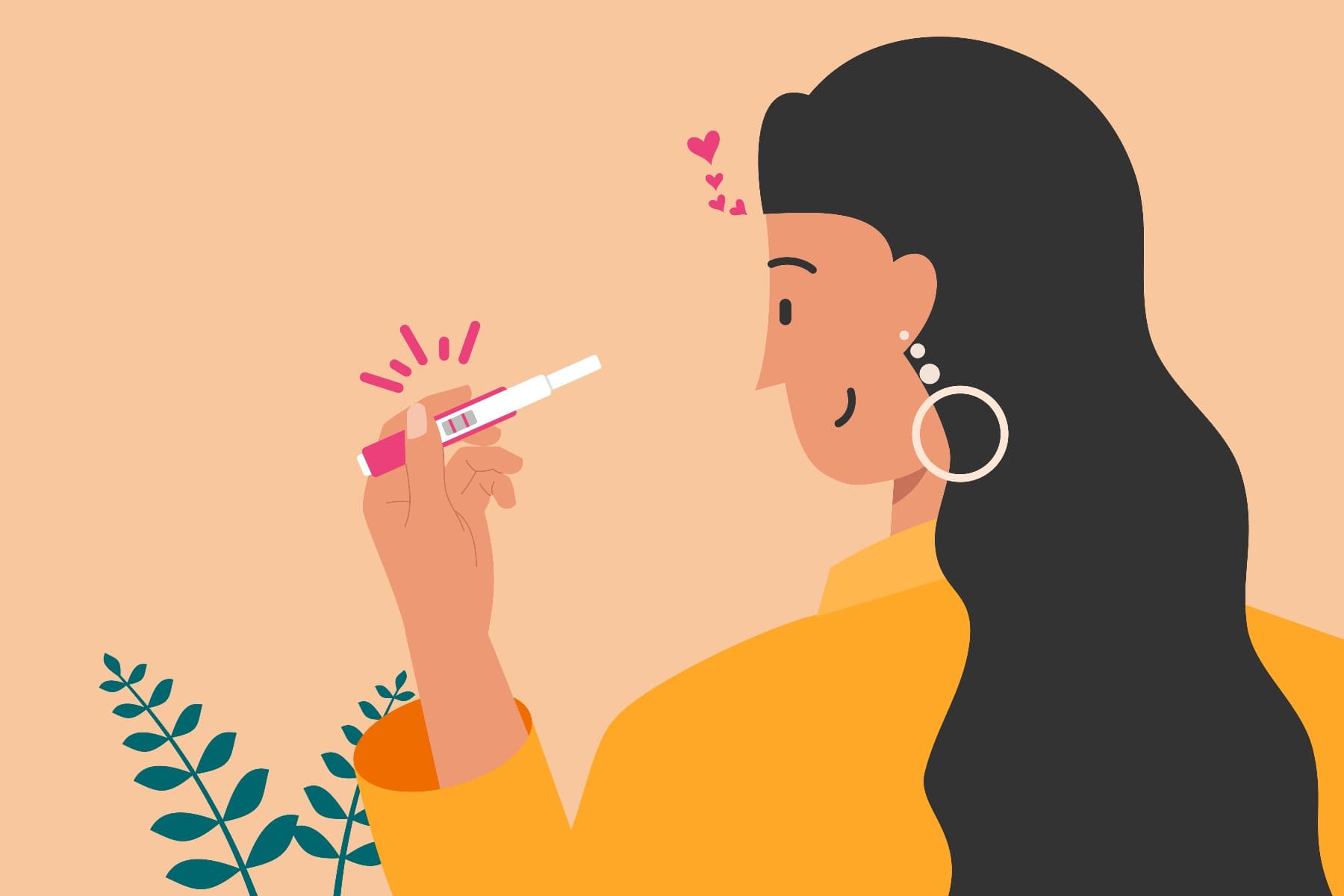 A lady looking at a positive pregnancy test