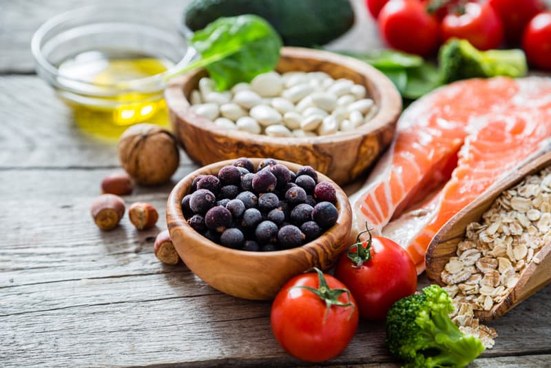 A selection of fruits and healthy foods on a table