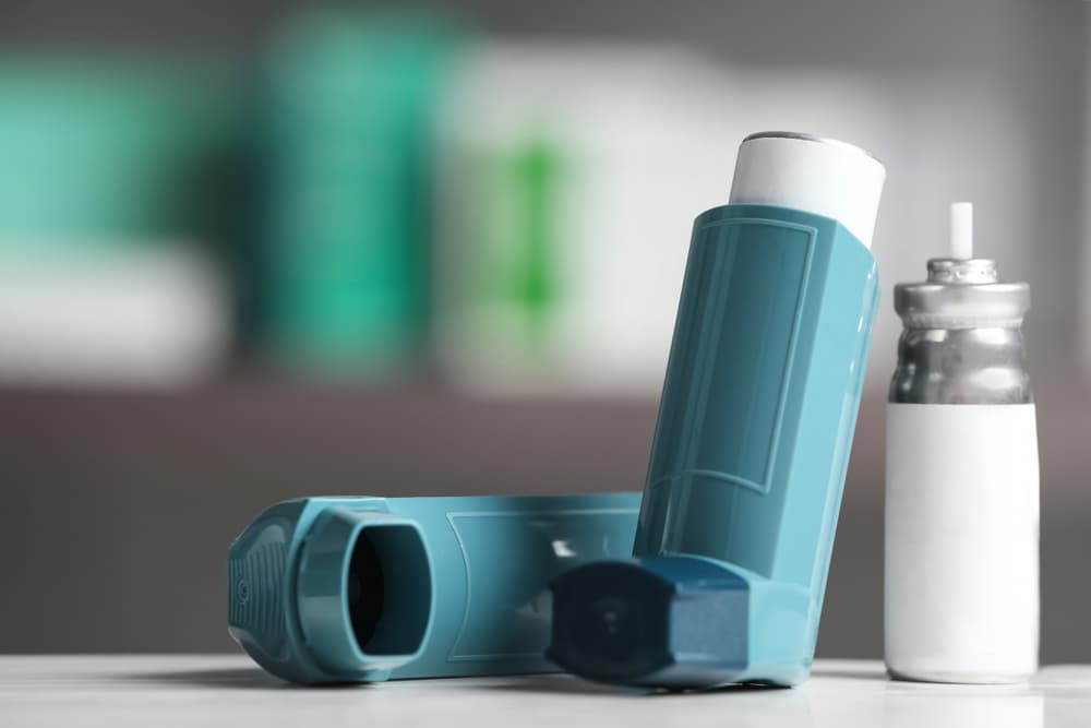 A Ventolin inhaler on a table