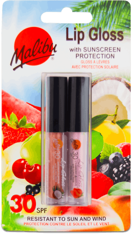 Malibu 2 Pack SPF30 Sun Protection Lip Gloss Coconut & Strawberry