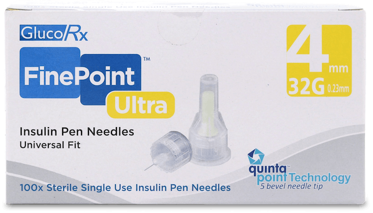 GlucoRx FinePoint Ultra 32G 4mm 100 Pack