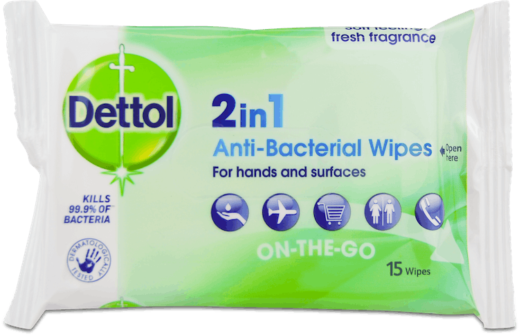 Dettol 2-In-1 Wipes 15 Pack