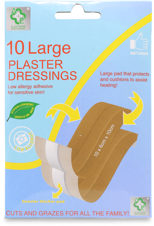A+E Large Plaster Dressings 6cm x 10cm 10 Pack
