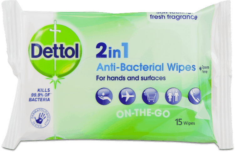 Dettol 2-In-1 Wipes 15 Pack