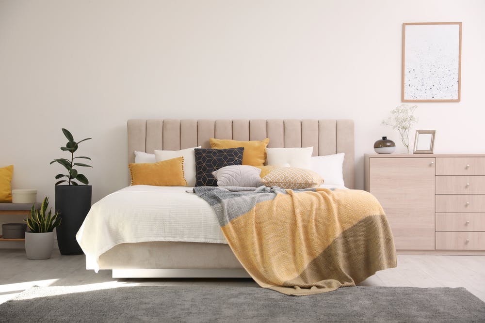 Bed in a modern design bedroom